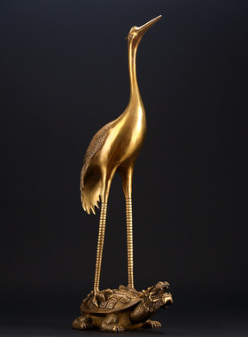 新品铜鹤摆件饰品仙鹤贺寿礼品长寿龟鹤延年门鹤摆件35cm高龟鹤