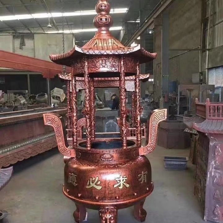 寺庙圆形铸铁香炉大型插香炉 景区香炉 宗祠香炉圆形黄铜香炉