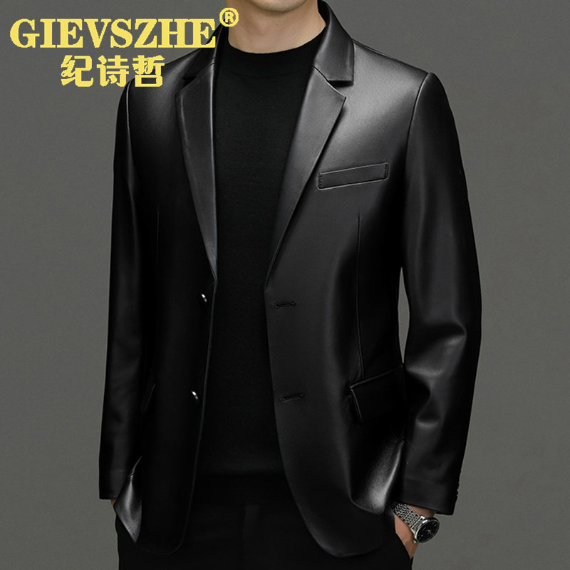 纪诗哲真皮皮衣男绵羊皮西服皮夹克2026新款高端男士小西装外套
