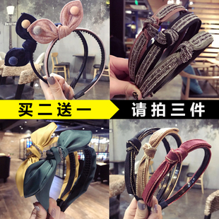 韩版新款烫金细边打结头箍蝴蝶结发卡带齿防滑兔耳朵发箍水钻压发