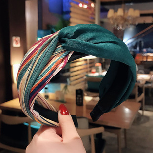 条纹撞色交叉勾勾打结宽边发箍头箍 新款 夏季 简约布艺高档发饰韩版