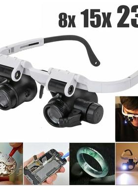2XLED Watch Jeweler Repair Magnifier Head-Mounted Headband A