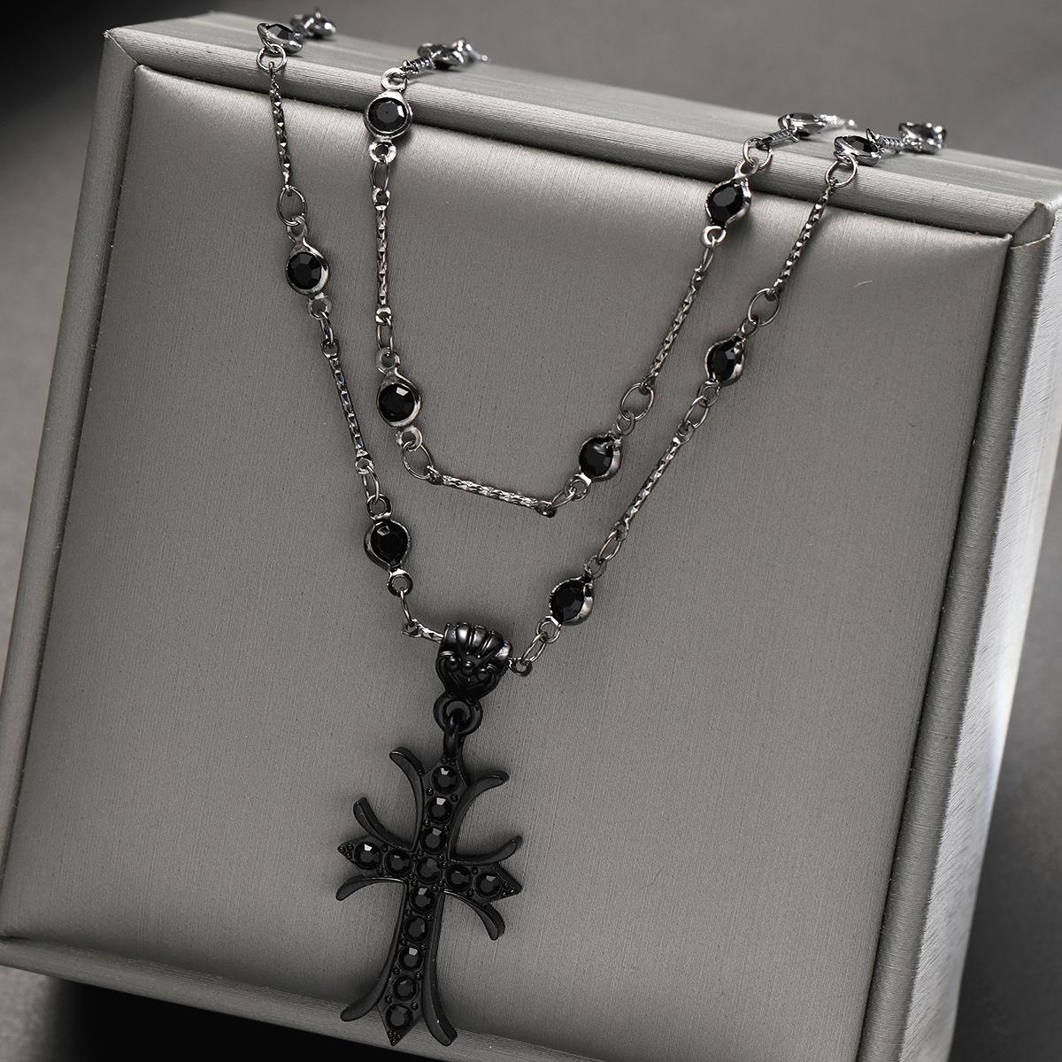 Cross necklace for men women十字架双层项链时尚嘻哈男女饰品