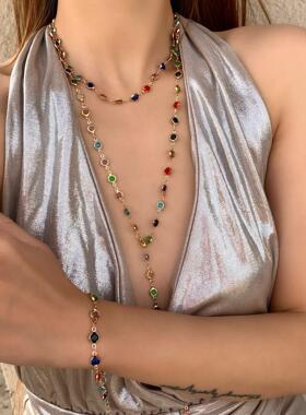 Colorful fashion long necklace跨境饰品新款彩色波点时尚长项链