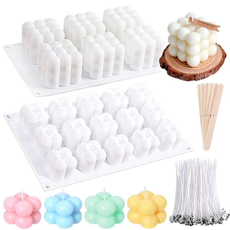 3D Bubble Cube Candle Silicone Mold Set DIY Flower Cloud Soa
