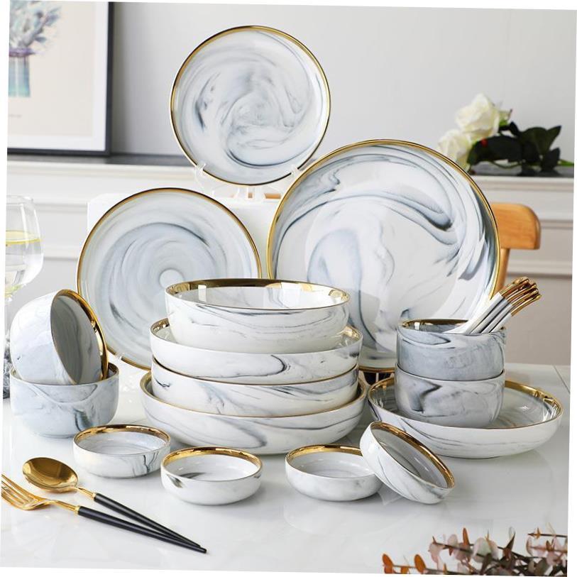Marble Dinner Plate Set Ceramic Kitchen Plate Tableware Set1