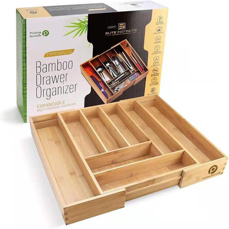 bamboo cutlery tray adjustable drawer storage box