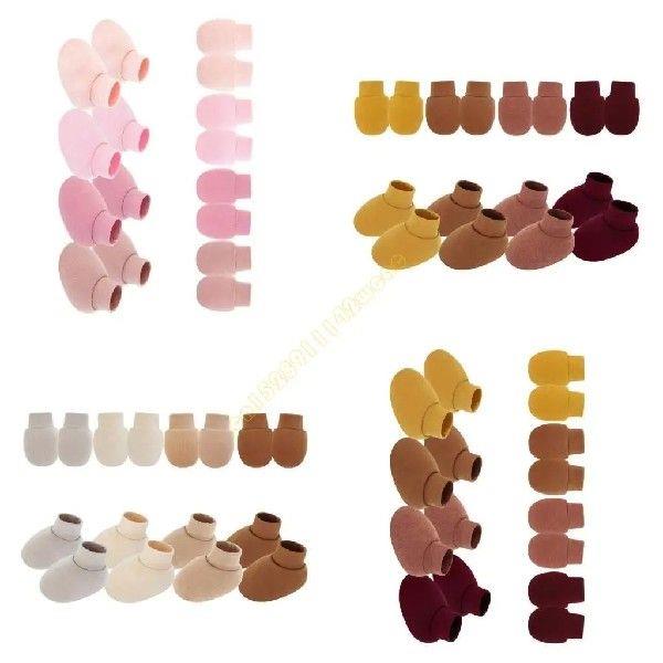 4 Set Soft Cotton Newborns Baby Mittens and Socks Pack Anti