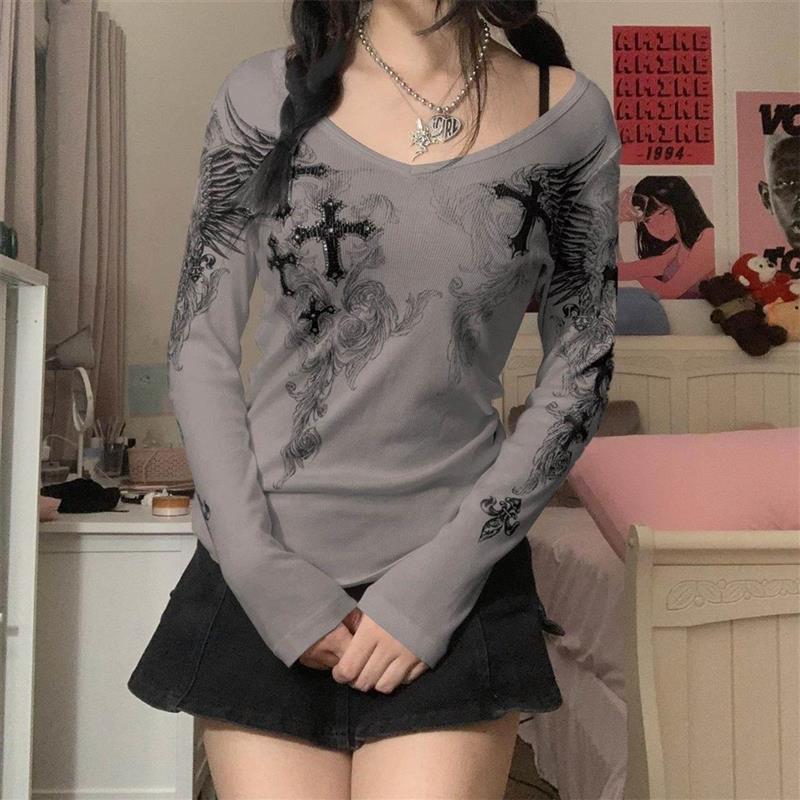 Long Sleeve Tops y2k Women Clothes Fairycore Grunge Tee女装