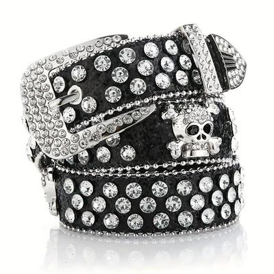 Glamorous Rhinestone Skull Rivet Belt - Perfect for Jeans &a