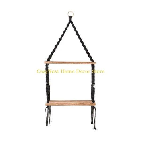 92MF Bohemian Hanwoven Floating Shelf Wood Wall Mounted