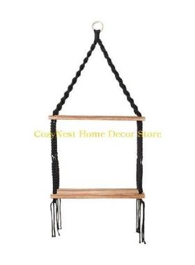 92MF Bohemian Hanwoven Floating Shelf Wood Wall Mounted