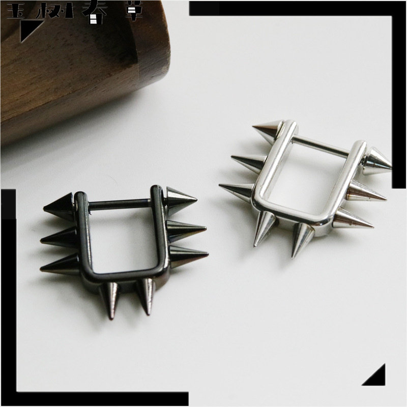 欧美钛钢乳环几何三角长方形尖锥铆钉乳扣医用不锈钢穿刺饰品朋克