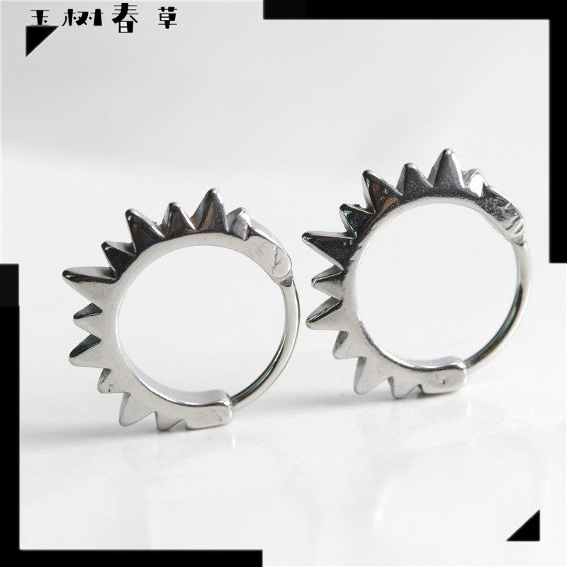 欧美夸张耳圈男锯齿尖刺耳扣女街头嘻哈风朋克个性齿轮刺猬耳环