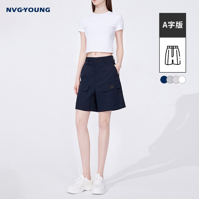 NAVIGARE意大利小帆船夏季休闲短裤女士工装裤蓝色百搭a字裤子 - NVG YOUNG旗舰店出品