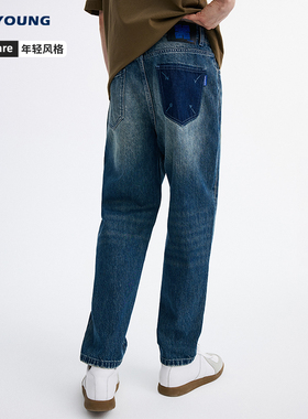 NAVIGARE意大利小帆船秋季新款蓝色百搭锥形牛仔裤男士休闲长裤子