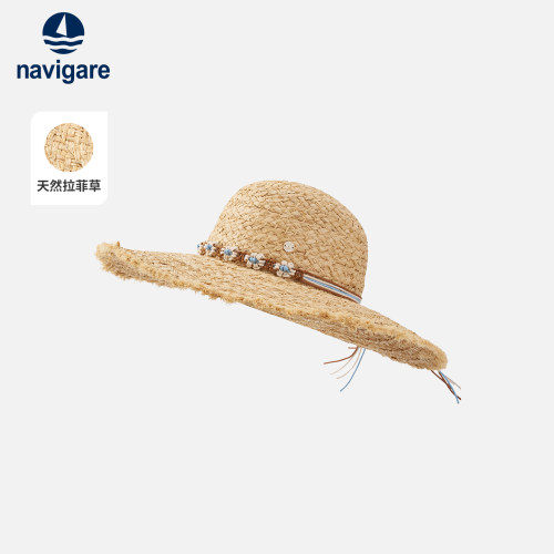 navigare小帆船夏季手工编织草帽女生宽檐帽防晒帽田园风帽子显瘦