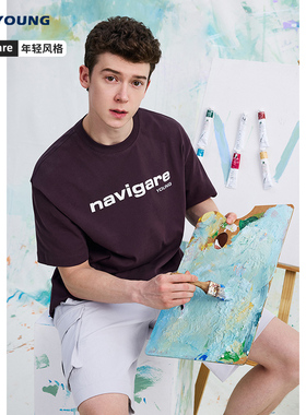 [纯棉]NAVIGARE意大利小帆船紫色字母T恤男短袖新款休闲圆领体恤