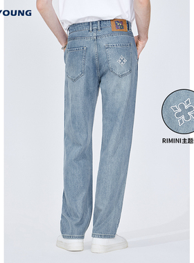 NAVIGARE休闲意大利小帆船水洗牛仔裤男蓝色休闲直筒薄款裤子春夏