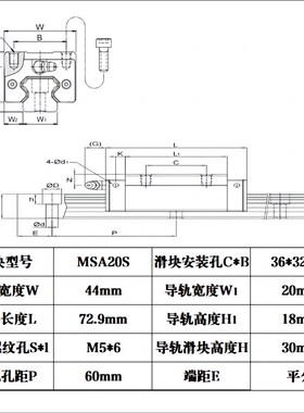 台湾银泰PMI直线导轨滑块高组四方法兰滑块MSA15 20 25 30 35 45E