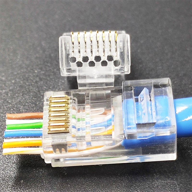 上四下四穿孔式水晶头6六类千兆RJ45纯铜8P8C镀金网线接头通孔