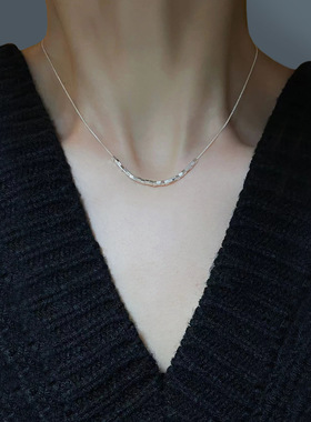 925银项链小方块锁骨链女