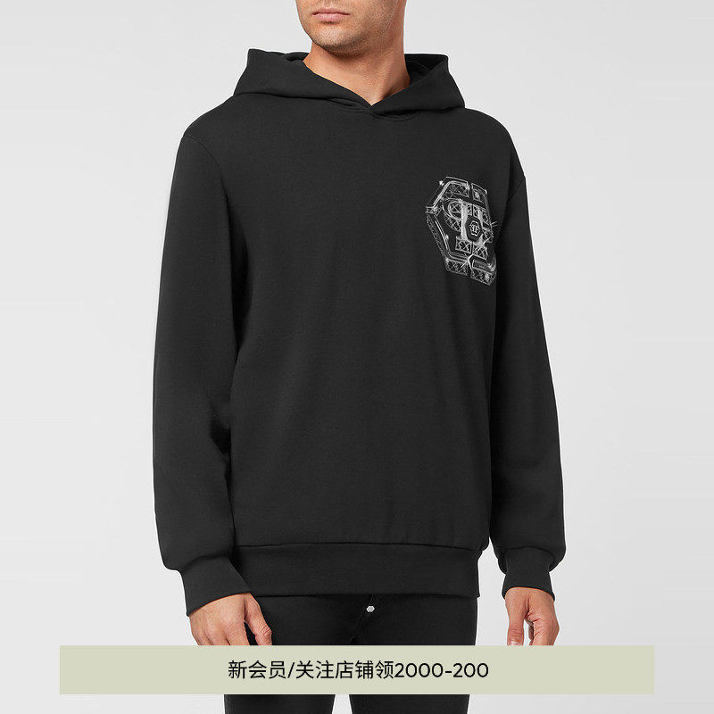 PHILIPP PLEIN 男士黑色浪漫图案连帽卫衣