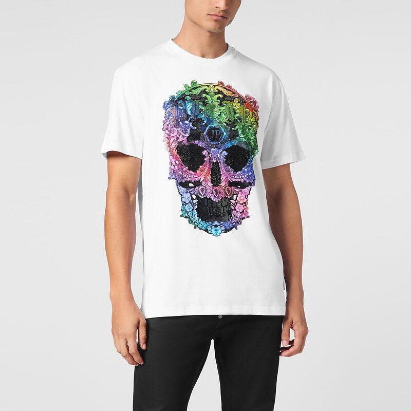 PHILIPP PLEIN 男士巴洛克风Skull圆领短袖T恤