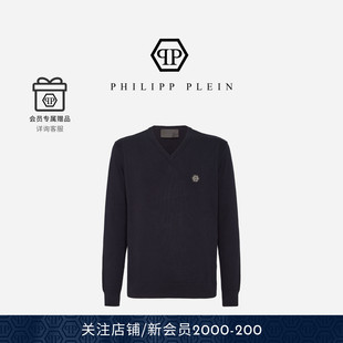 PHILIPP PLEIN 男士V领套头衫针织衫毛衣黑色