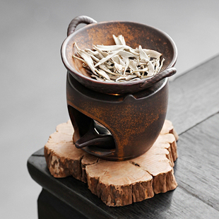 圆柱瓦片手作烘烤炉植物雪松鼠尾草香粉香薰烤茶桌面陶瓷熏香摆件