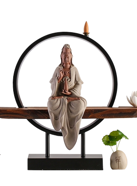 新中式禅意观音菩萨佛像倒流香摆件创意灯饰玄关客厅家居装饰品