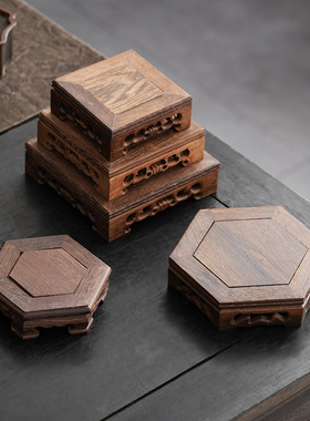 木雕长正方形花瓶摆件佛像盘香炉倒流香炉底座鸡翅木质实木托架