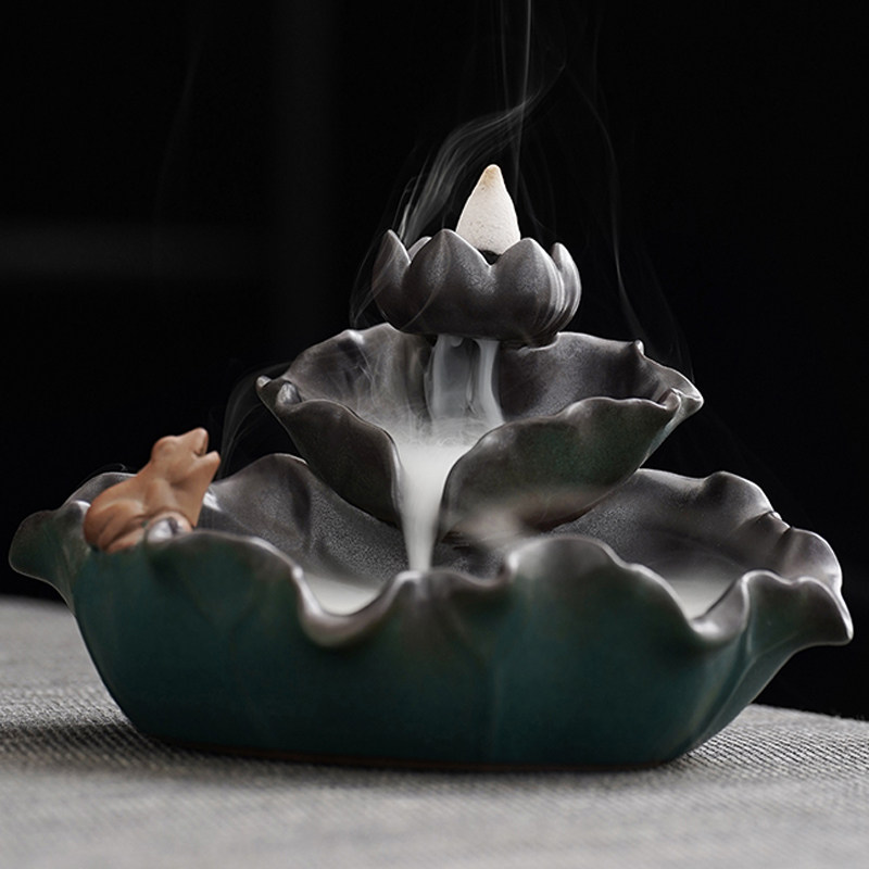 禅莲倒流香炉熏香家用室内沉香檀香炉艾草香道创意摆件仿古线香炉