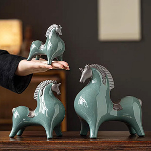 大号陶瓷马唐马摆件一对招财客厅玄关生肖马年吉祥物办公桌面装饰