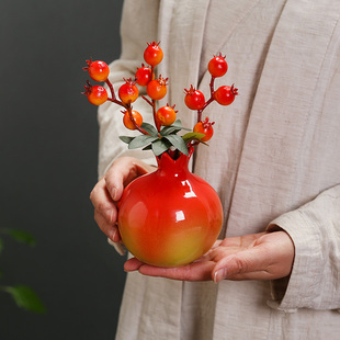 创意石榴花瓶陶瓷水养绿萝水培花盆花器办公桌装 饰品客厅桌面摆件