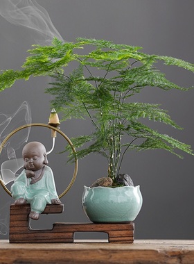 招财小和尚倒流香禅意摆件