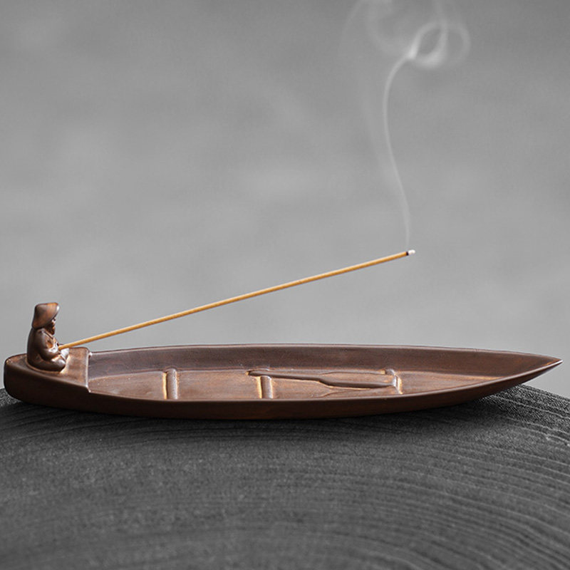 仿古老翁垂钓线香插居室创意禅沉香香座点香茶道香薰意陶瓷香炉