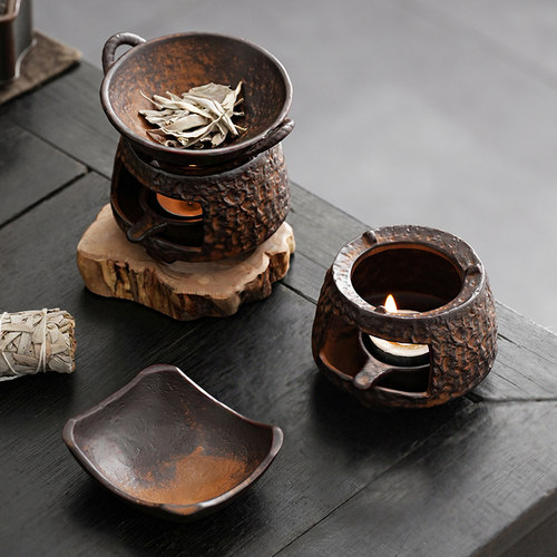 日式粗陶蜡烛烘茶炉香薰烤茶炉功夫茶具醒茶温茶炉陶瓷茶叶提香器