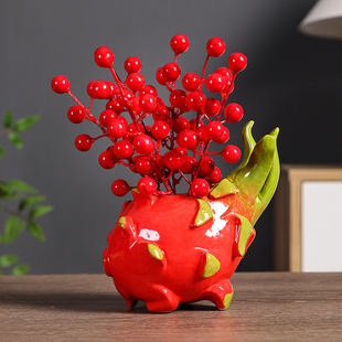 【火龙果】红红火火陶瓷水培花器绿萝家居桌面铜钱草花瓶茶桌摆件