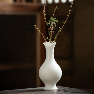 德化白瓷花瓶简约创意客厅装饰花器中式陶瓷茶宠花插家居小摆件