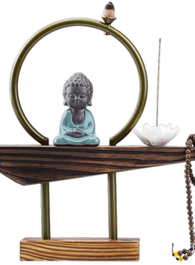 抖音倒流香炉创意风化木香薰炉塔香陶瓷禅意沙弥客厅香托香道摆件