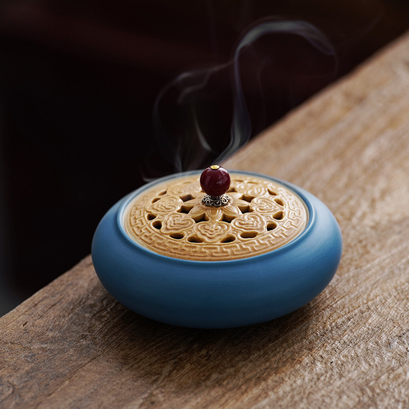 莲花陶瓷盘香炉家用室内安神香薰炉仿古沉香熏香炉檀香炉供佛摆件