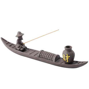 仿古禅意老翁垂钓香插摆件檀香沉香居室茶道创意香座香薰陶瓷香炉