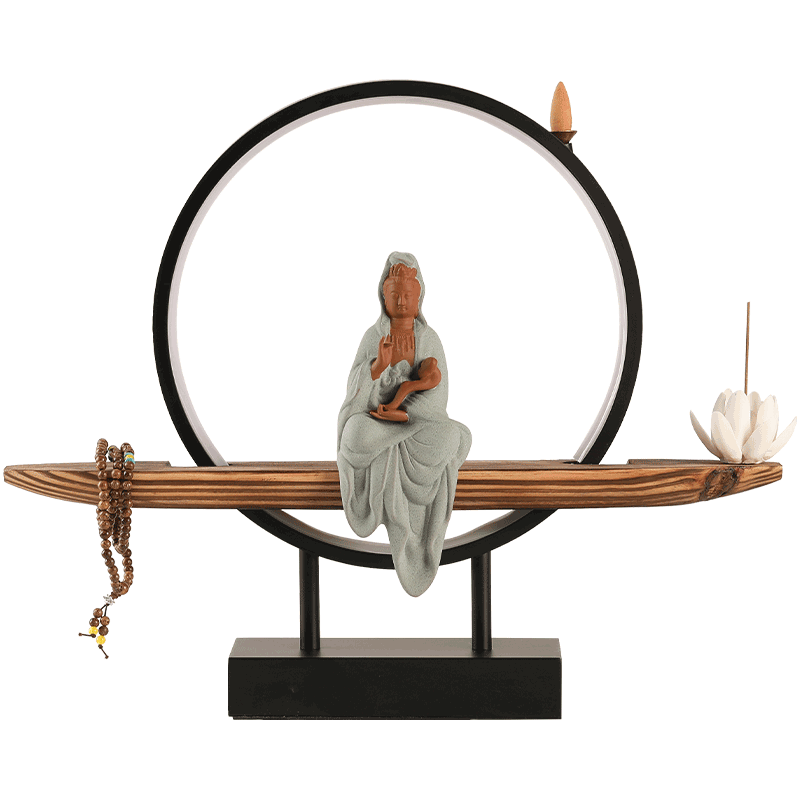 新中式风佛像灯饰倒流香客厅桌面