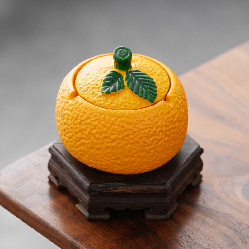 大吉大利创意仿真丑橘烟灰缸带盖个性装饰摆件防灰茶桌办公室家用