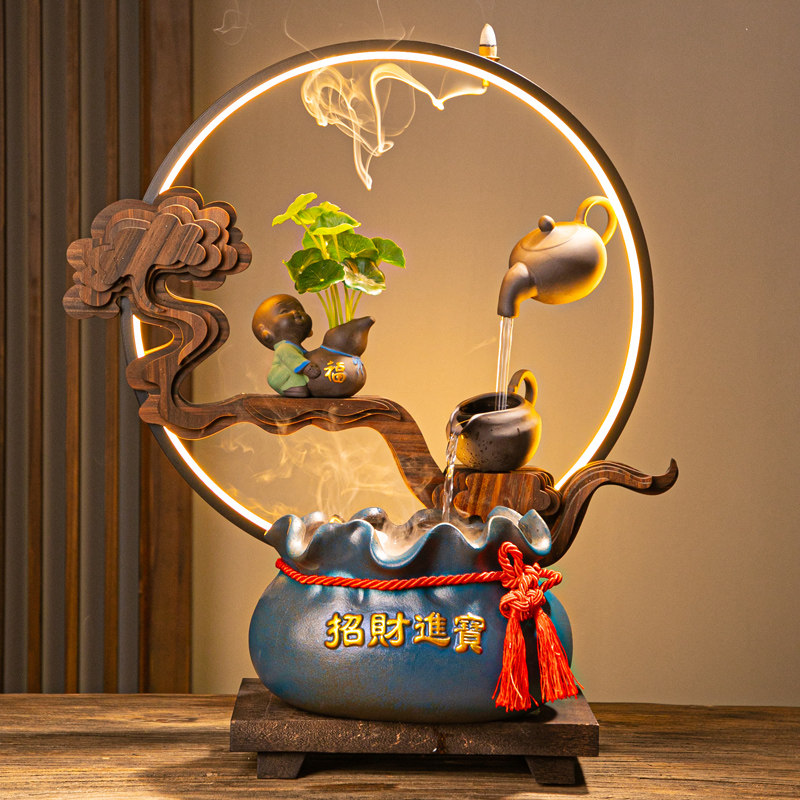 创意小和尚流水摆件鱼缸循环水倒流香办公室吧台桌面家居开业礼品