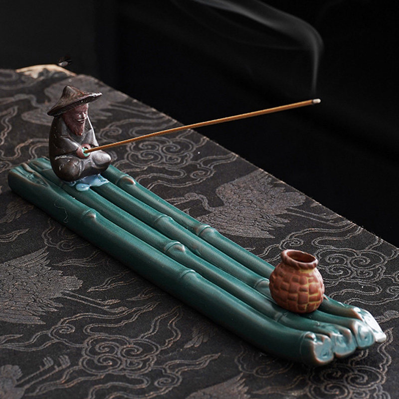 线香插老翁垂钓仿古点香禅意茶道香薰陶瓷香炉沉香居室创意香座