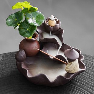 老翁垂钓莲花倒流香炉线香插家用室内熏香姜太公钓鱼禅意仿古摆件