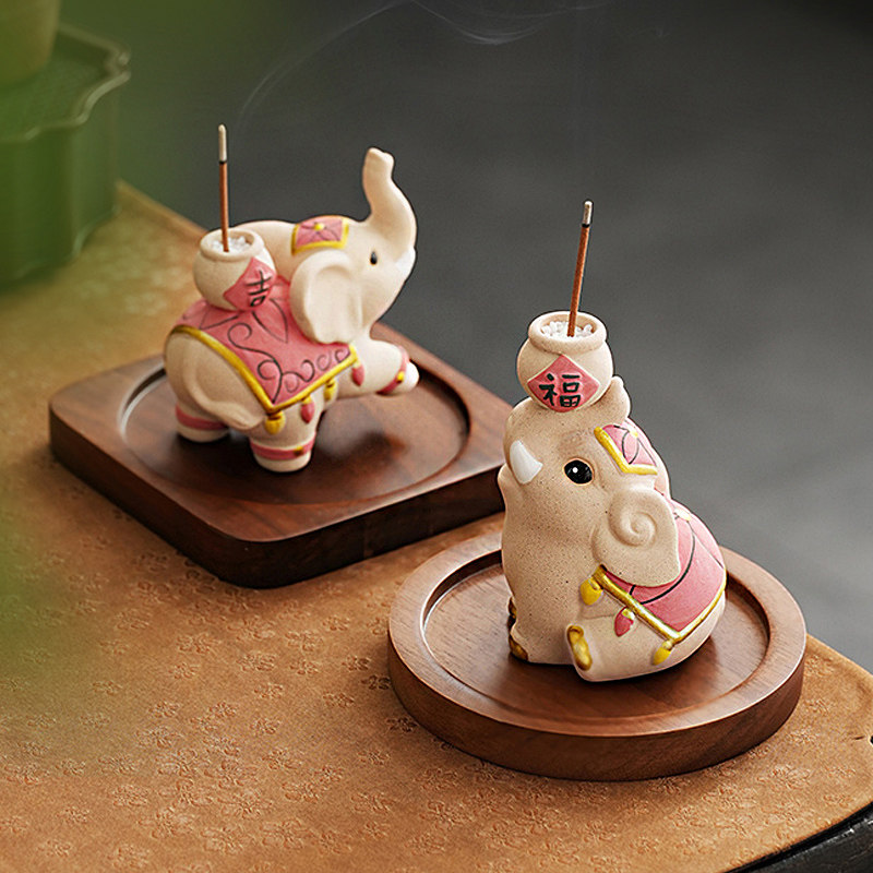 吉象线香香插香座接灰托盘可爱陶瓷大象茶桌点香器檀香沉香香薰炉图片