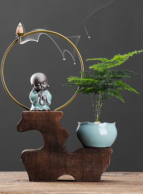 新中式茶宠禅意绿植装饰品客厅书桌面家居陶瓷玄关办公室摆件盆栽